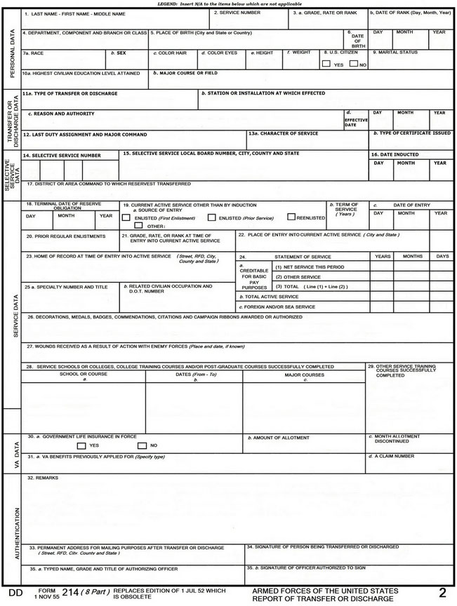 DD214 Sample Form